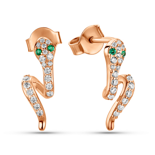 Золотые серьги Змея с фианитами (арт. 1101226з) – изображение 1