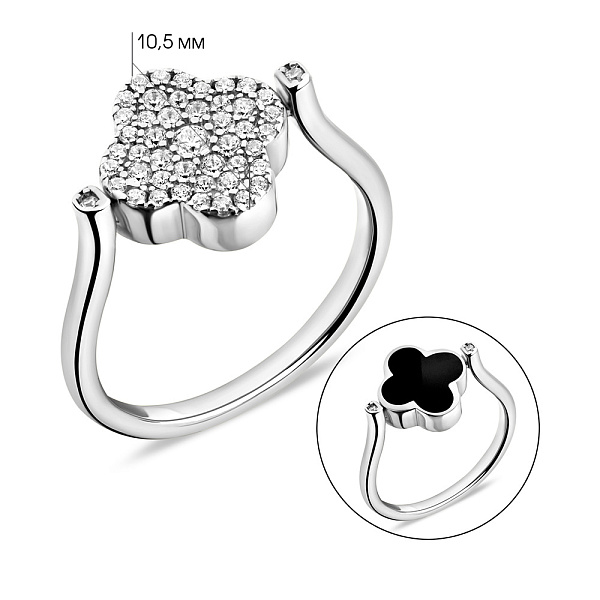 Срібна каблучка-трансформер Конюшина з оніксом фіанітами (арт. 7501/6468о) – зображення 2