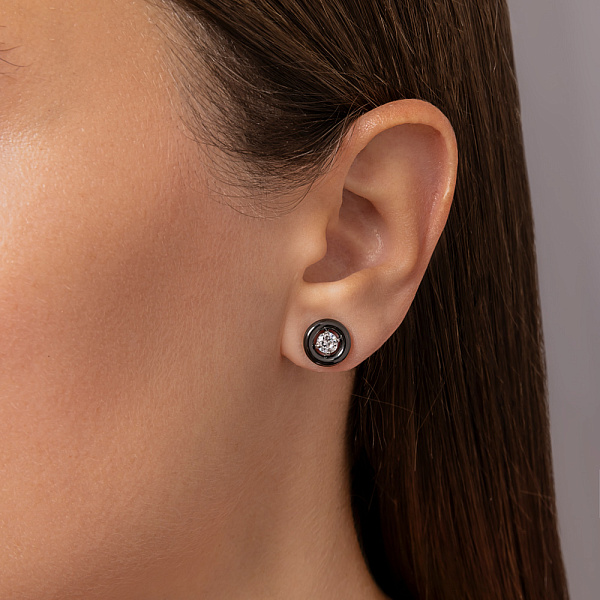 Сережки зі срібла з керамікою і фіанітами (арт. 7518/1904169кмч) – зображення 2