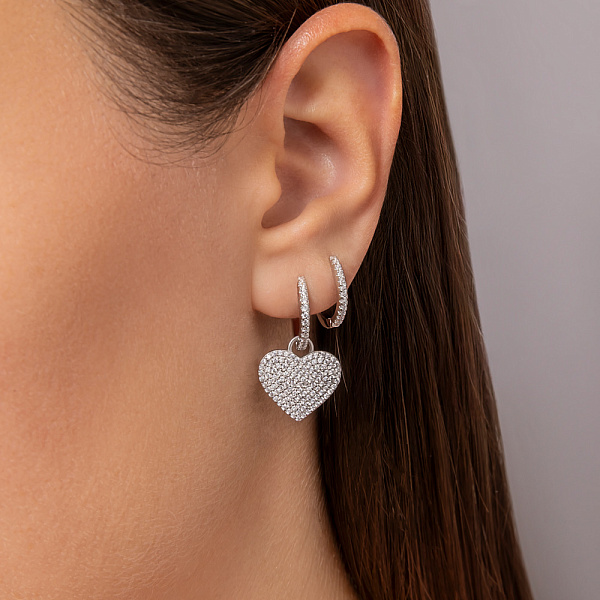 Срібні сережки Серце з фіанітами (арт. 7502/10029/15) – зображення 2