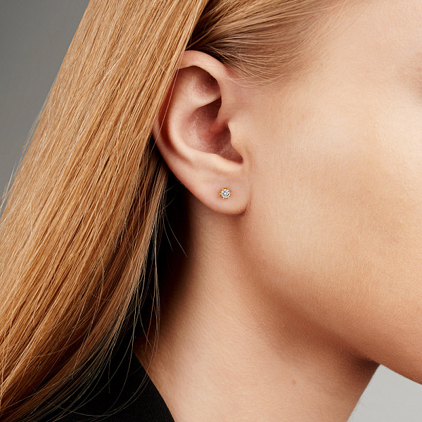 Золотые серьги пусеты с бриллиантом (арт. Т011003) – изображение 2