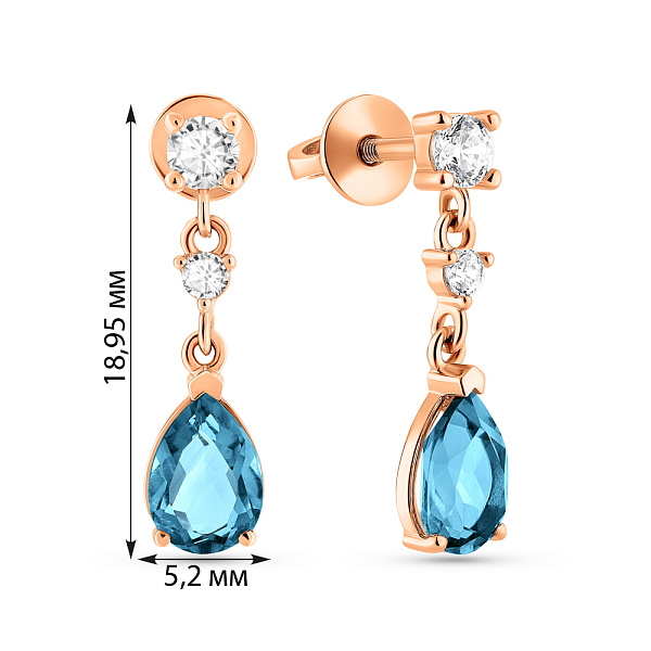 Золотые серьги с топазом и фианитами (арт. 1101149Птг) – изображение 2