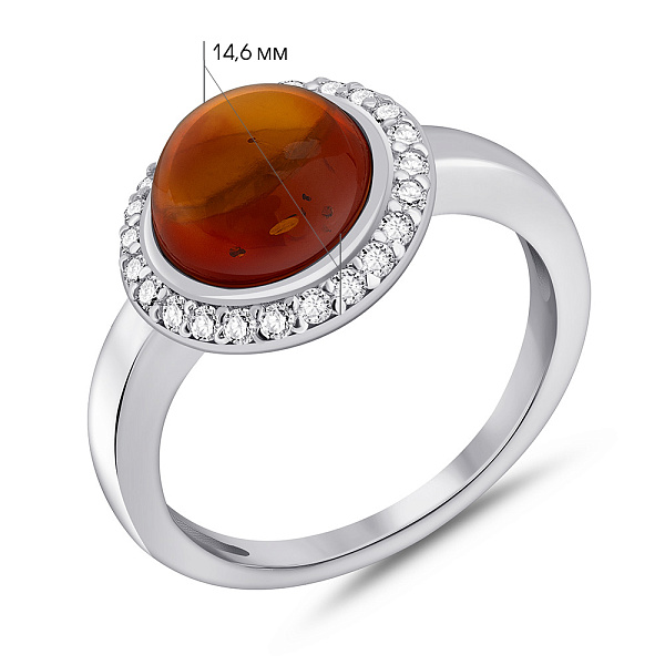 Срібна каблучка з бурштином та фіанітами (арт. 7501/870ЯК) – зображення 2