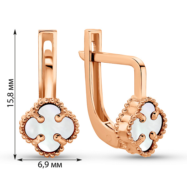 Золотые серьги Клевер с перламутром (арт. 106088/7п) – изображение 2