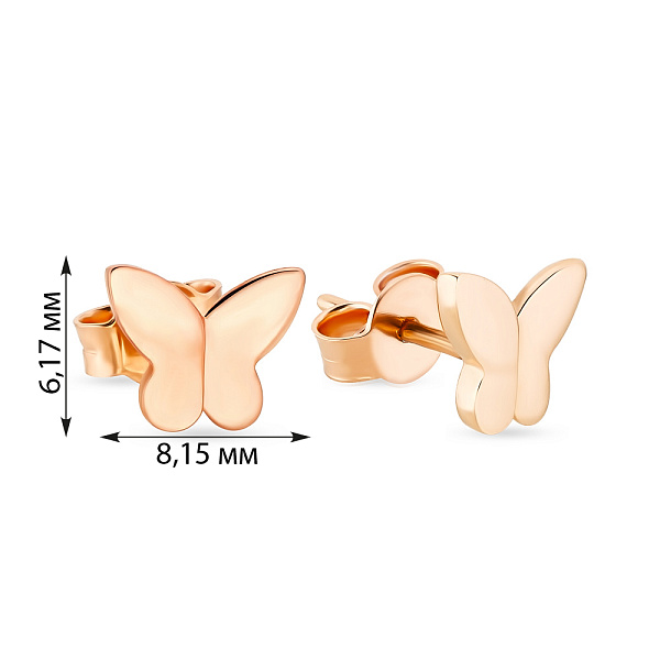 Золоті сережки-пусети «Метелики» (арт. 106199) – зображення 3
