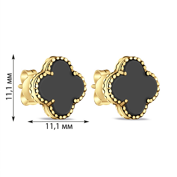 Сережки-пусети зі срібла з жовтим родіюванням і оніксом (арт. 7518/2638/10жо) – зображення 2