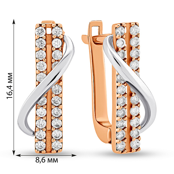 Серьги из красного золота с родированием и фианитами (арт. 104300) – изображение 2