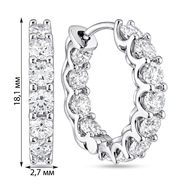 Серебряные серьги-конго с дорожкой из фианитов (арт. 7502/10216/20) – изображение 5