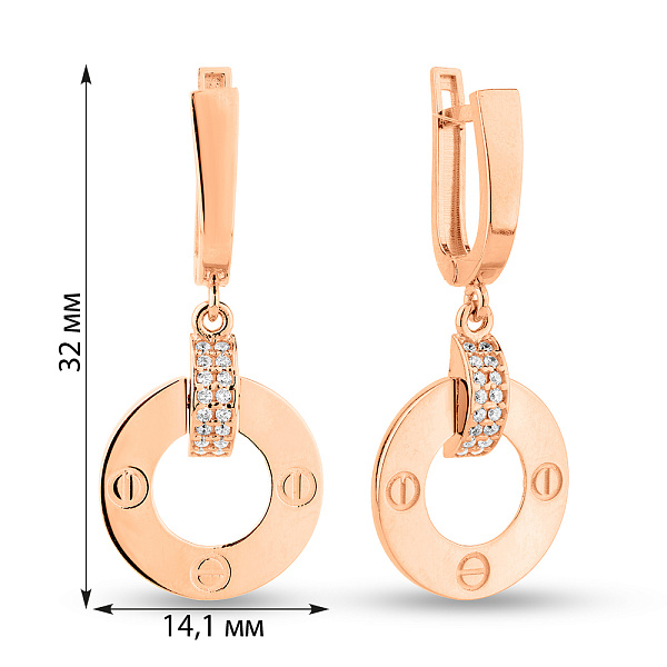 Серьги из красного золота с фианитами (арт. 1091607) – изображение 3