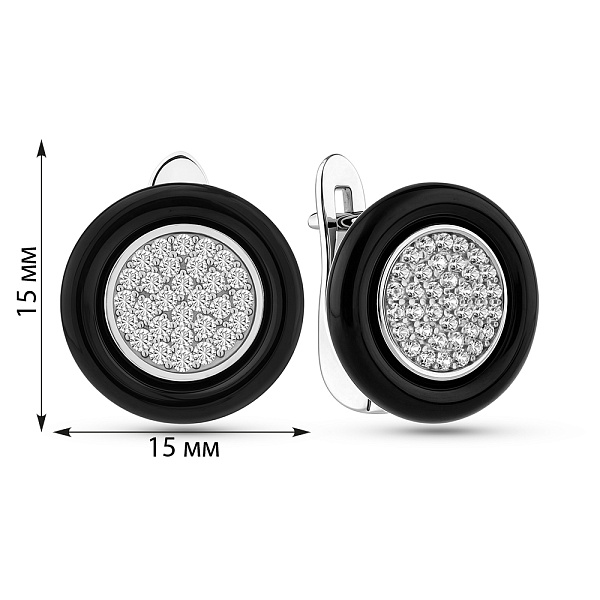 Срібні сережки з керамікою та фіанітами (арт. 7502/1429747кмч) – зображення 2