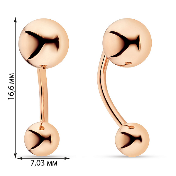 Золотые пусеты-джекеты в красном цвете металла (арт. 104514) – изображение 2