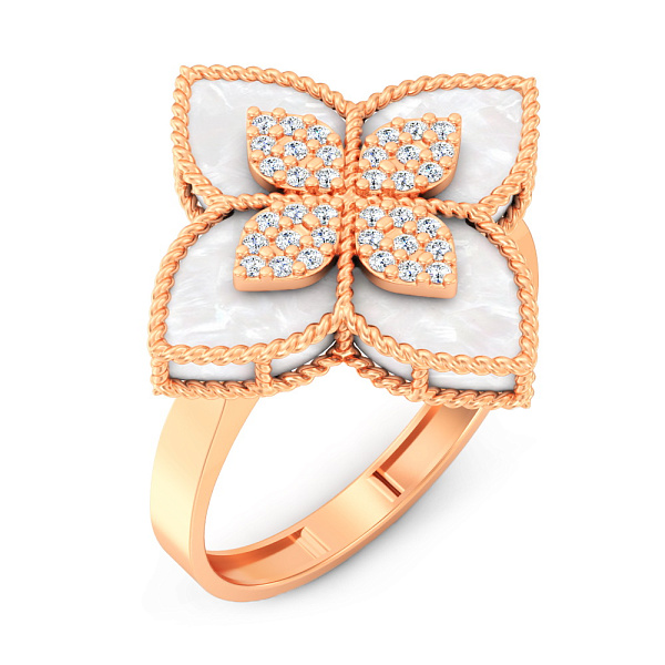 Золота каблучка з перламутром з фіанітами (арт. 141342п) – зображення 1