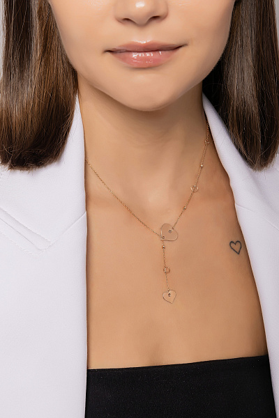 Золотое колье-галстук с сердечками (арт. 352768) – изображение 3