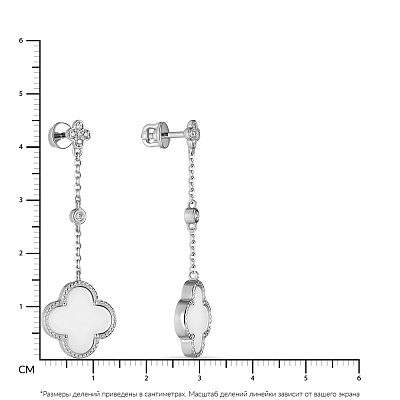 Срібні сережки з білою керамікою і фіанітами (арт. 7518/2629б049)