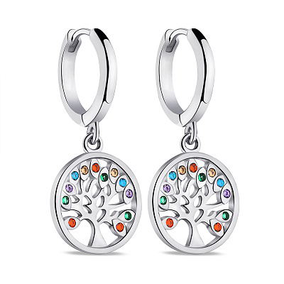 Серебряные серьги-кольца Дерево жизни с цветными альпинитами (арт. 7502/9342/10ацв)