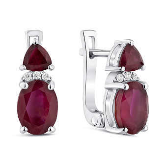 Фото Срібні сережки з рубіном і фіанітами (арт. 7502/2065333Р)