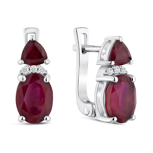 Срібні сережки з рубіном і фіанітами (арт. 7502/2065333Р) – зображення 1