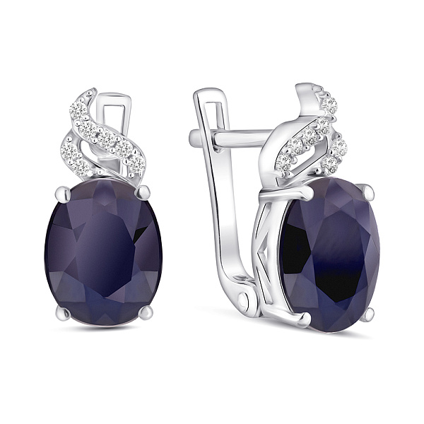 Серебряные серьги с сапфиром и фианитами (арт. 7502/2162674Спс) – изображение 1