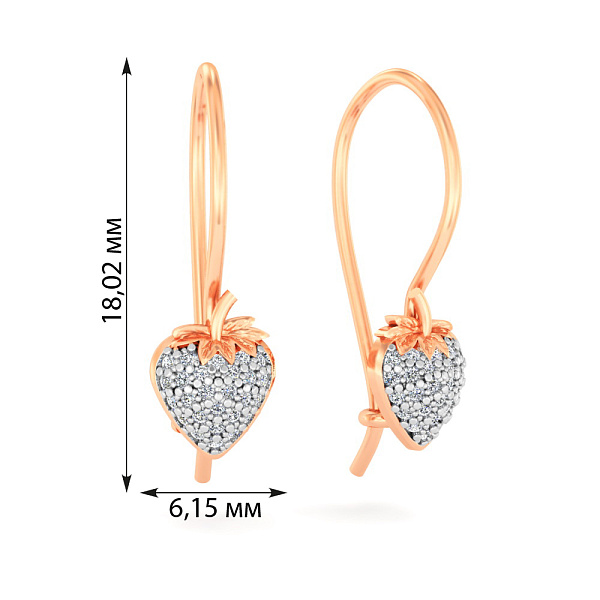 Детские золотые серьги «Полуниця» с фианитами (арт. 110489) – изображение 3