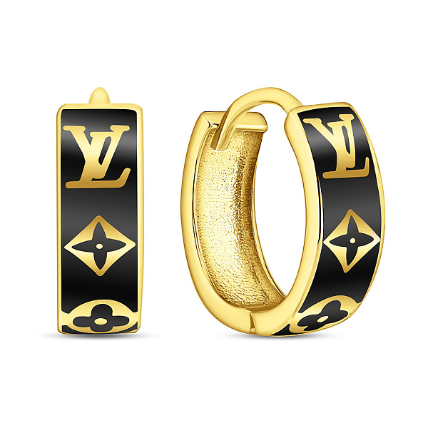 Серьги-кольца из желтого золота с эмалью (арт. 108284/15жеч) – изображение 1