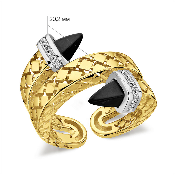 Золотое кольцо с ониксом и фианитами Francelli (арт. е156650жбо) – изображение 5