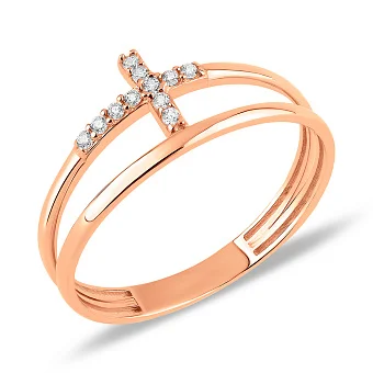 Золота каблучка Хрестик з фіанітами (арт. 156045)