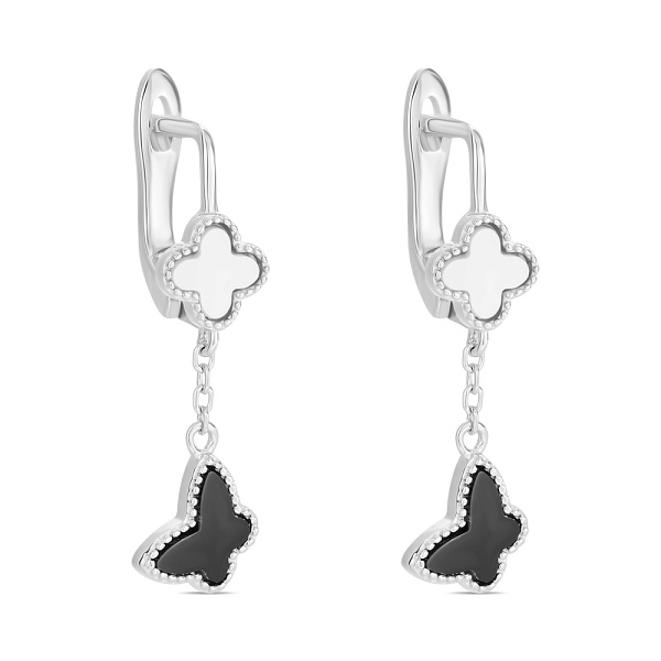 Серьги из серебра с ониксом и перламутром (арт. 7502/3958оп) – изображение 1