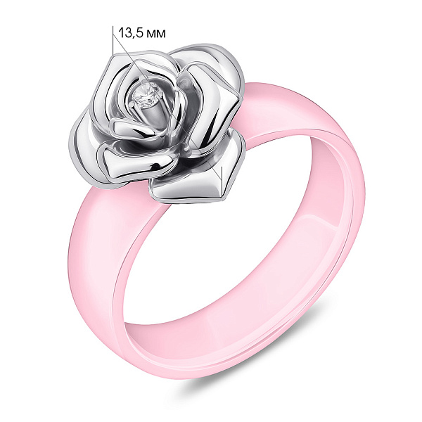 Кольцо Цветок из серебра и керамики (арт. 7501/1540206кмр) – изображение 2