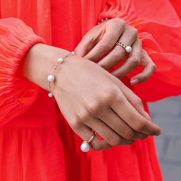 Кольцо из красного золота с жемчугом (арт. 153227прлб) – изображение 2