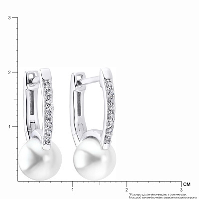 Срібні сережки з перлами і фіанітами (арт. 7502/3568жб)