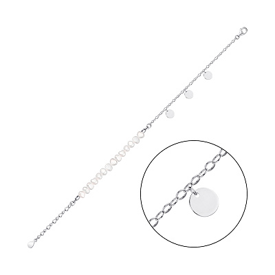 Срібний браслет з перлинами і з монетками Trendy Style (арт. 7509/3635жб)