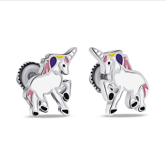 Срібні дитячі сережки Єдиноріг з емаллю (арт. 7518/7095еб)