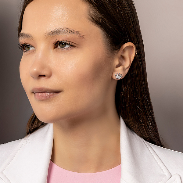 Сережки-пусеты Корона из белого золота (арт. 107828б) – изображение 3