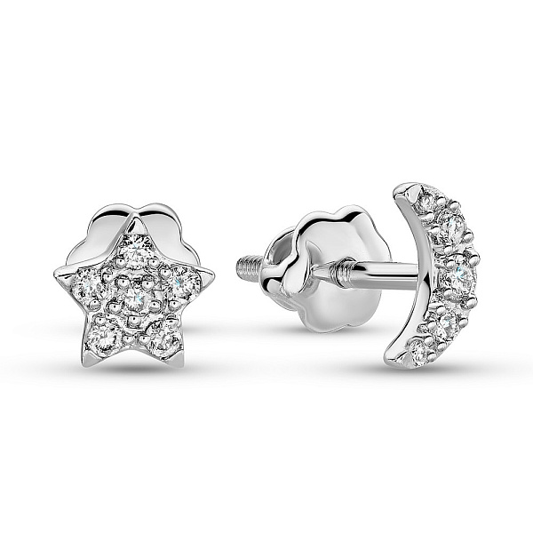 Золотые серьги луна и звезда с бриллиантами  (арт. С341320010б) – изображение 1