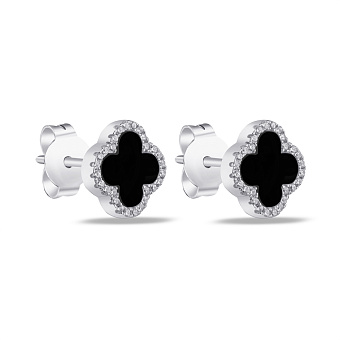 Сережки-пусети зі срібла з оніксом і фіанітами (арт. 7518/5497/10о)