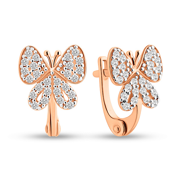Золотые серьги Бабочки с фианитами для детей  (арт. 110189) – изображение 2