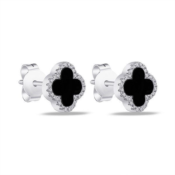 Сережки-пусети зі срібла з оніксом і фіанітами (арт. 7518/5497/10о) – зображення 1