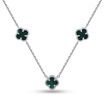 Серебряное колье Клевер с малахитом (арт. 7507/2212/7млх)