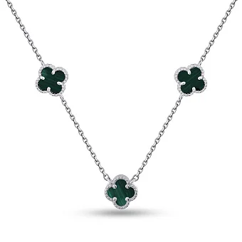 Серебряное колье Клевер с малахитом (арт. 7507/2212/7млх)