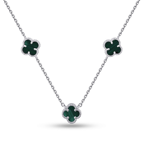 Серебряное колье Клевер с малахитом (арт. 7507/2212/7млх) – изображение 1