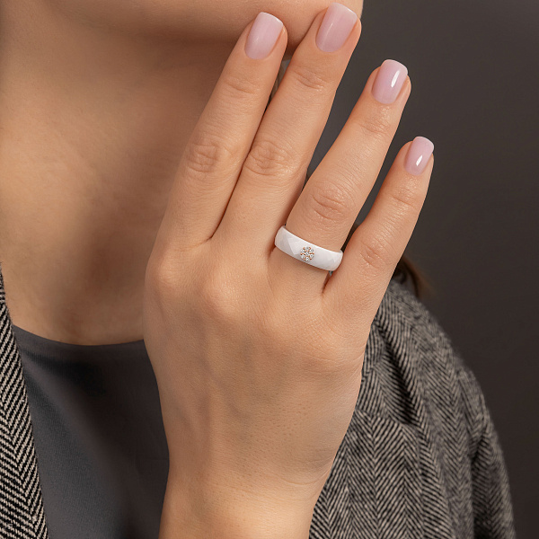 Каблучка з кераміки і золота з діамантами (арт. К011229005кба) – зображення 2