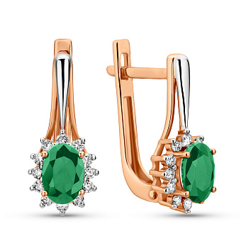 Сережки золотые с изумрудом и бриллиантами (арт. С011157и)