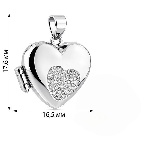 Срібний кулон Серце під фотографію з розсипом фіанітів (арт. 7503/4618) – зображення 4