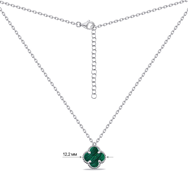 Срібне кольє Конюшина з малахітом (арт. 7507/1160/10млх) – зображення 3