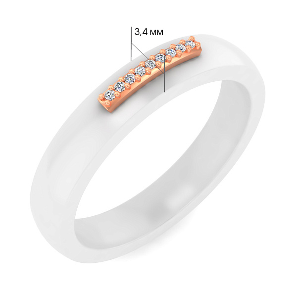 Каблучка з білої кераміки і золота з діамантами (арт. К011791кб) – зображення 2