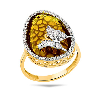 Золота каблучка з кварцом і фіанітами (арт. 152691жР)