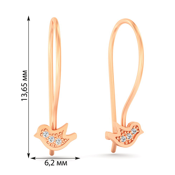 Золотые серьги  "Птица" с фианитами  (арт. 110054) – изображение 4