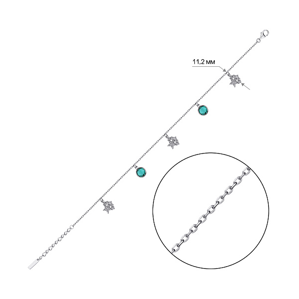 Срібний браслет на ногу з альпінітами і фіанітами (арт. 7509/4002наз) – зображення 2