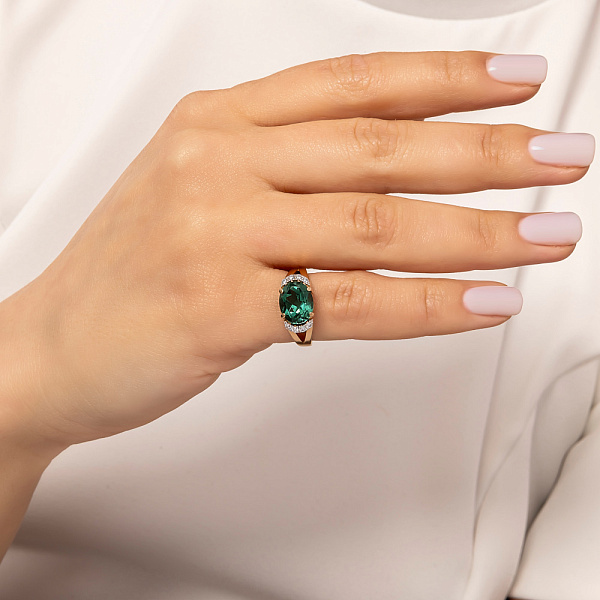 Кольцо из красного золота с кварцем и фианитами (арт. 140471Пз) – изображение 2