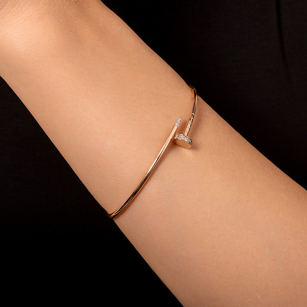 Золотой жесткий браслет Гвоздь с фианитами (арт. 3261415) – изображение 2